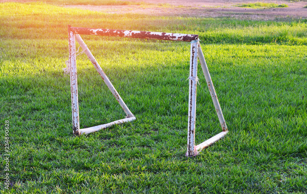 soccer goal or football goal without on net field / football field countryside soccer goal or football goal without on net field / football field countryside