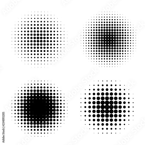 Set of circles with halftone effect. Vector illustration