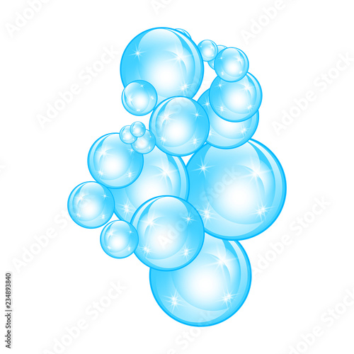 Realistic soap bubbles set isolated on the white background.
