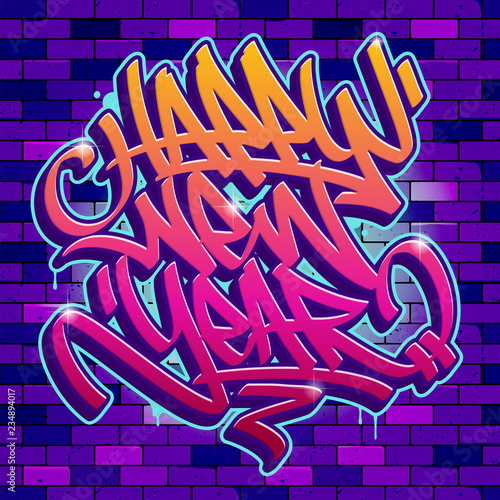 Happy New Year Graffiti colorfull lettering card