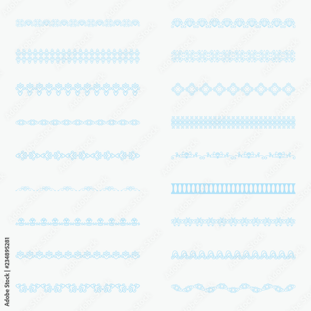 Set of horizontal isolated lace borders for design. Patterned elegant beautiful edge. Vector illustration Set of horizontal isolated lace borders for design. Patterned elegant beautiful edge. Vector illustration