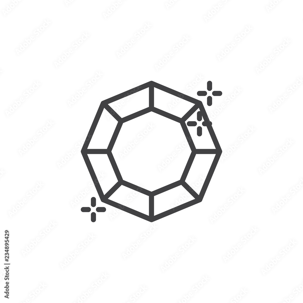 Fototapeta premium Precious gemstone outline icon. linear style sign for mobile concept and web design. Crystal Gem Diamond simple line vector icon. Symbol, logo illustration. Pixel perfect vector graphics