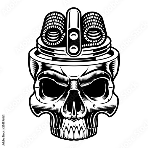 Black and white illustration of vape skull.