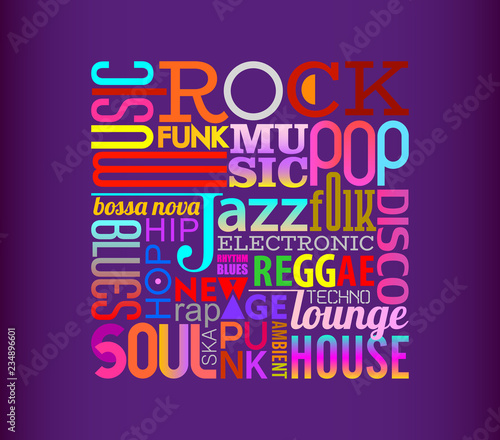 Music Styles text design on a dark violet