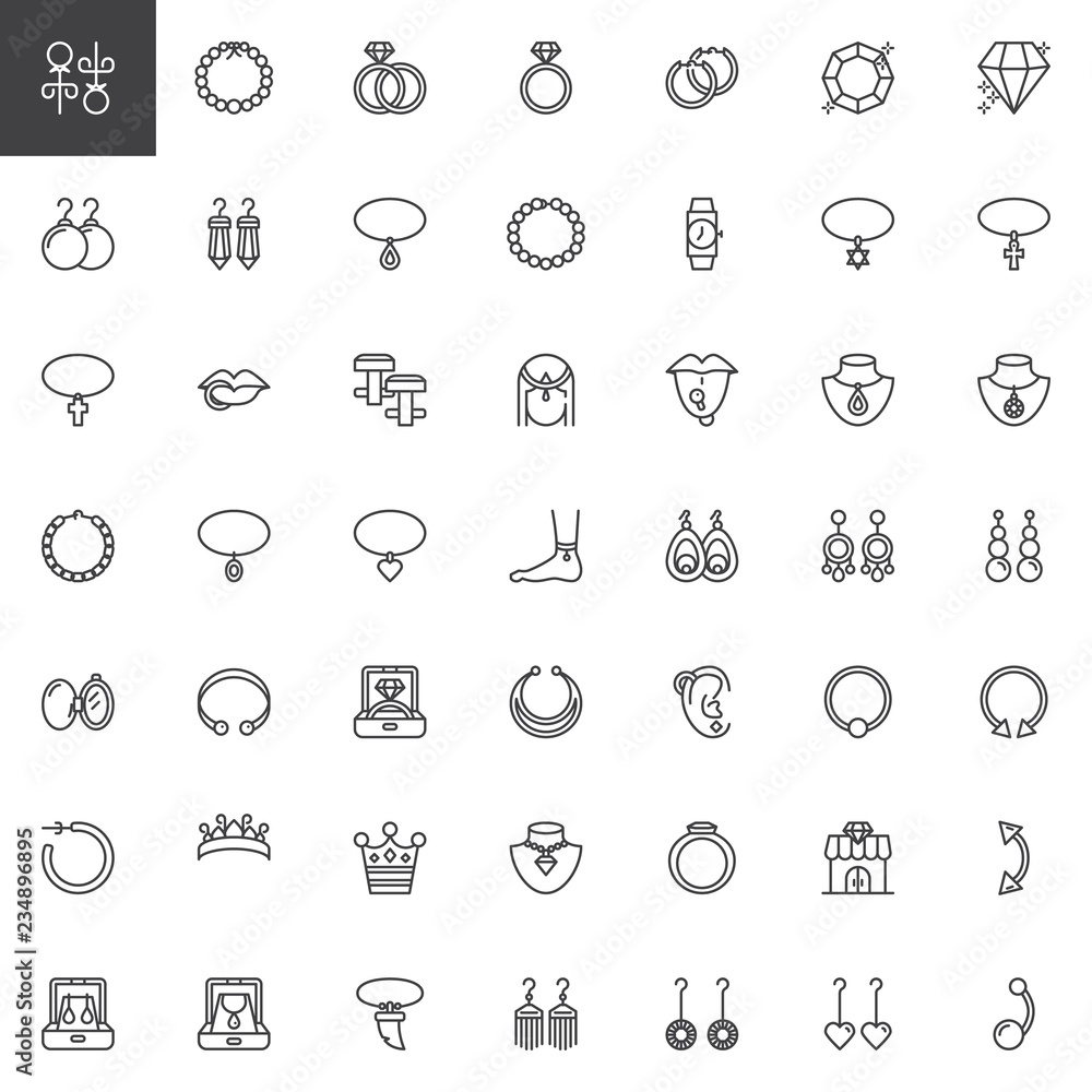 Icons of jewelry bijou fashion accessories Vector Image