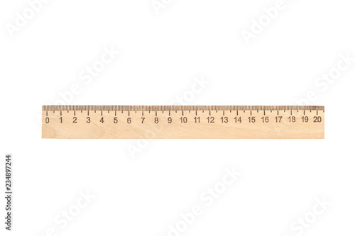 A wooden ruler on a white background.