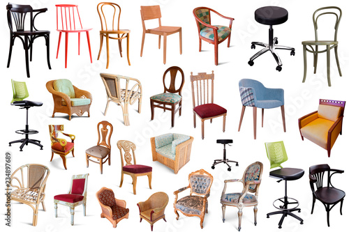 Set of chairs isolated on white background