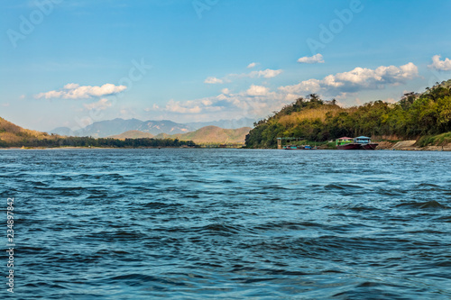 Nam Kahn River view from a cruising boat in Luang Prabang, Laos