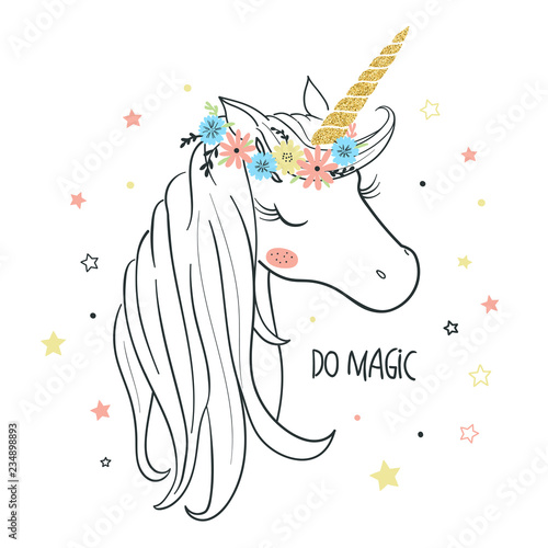 Unicorn head. Vector illustration for kids