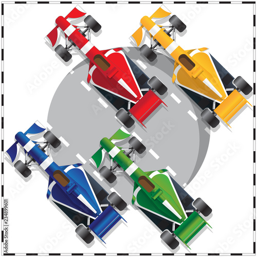 Group of sports cars. View from above. Vector illustration.