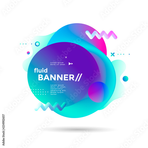 Creative design fluid banner with futuristic gradients shapes. Vibrant geometric elements. Minimal brigth backgrounds for flyer, cover, brochure. Vector template
