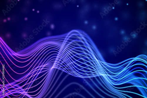 Big data abstract visualization: business charts analytics. 3D Sound waves. Digital surface with flowing curves. Futuristic technology background. Blue sound waves, EPS 10 vector illustration.
