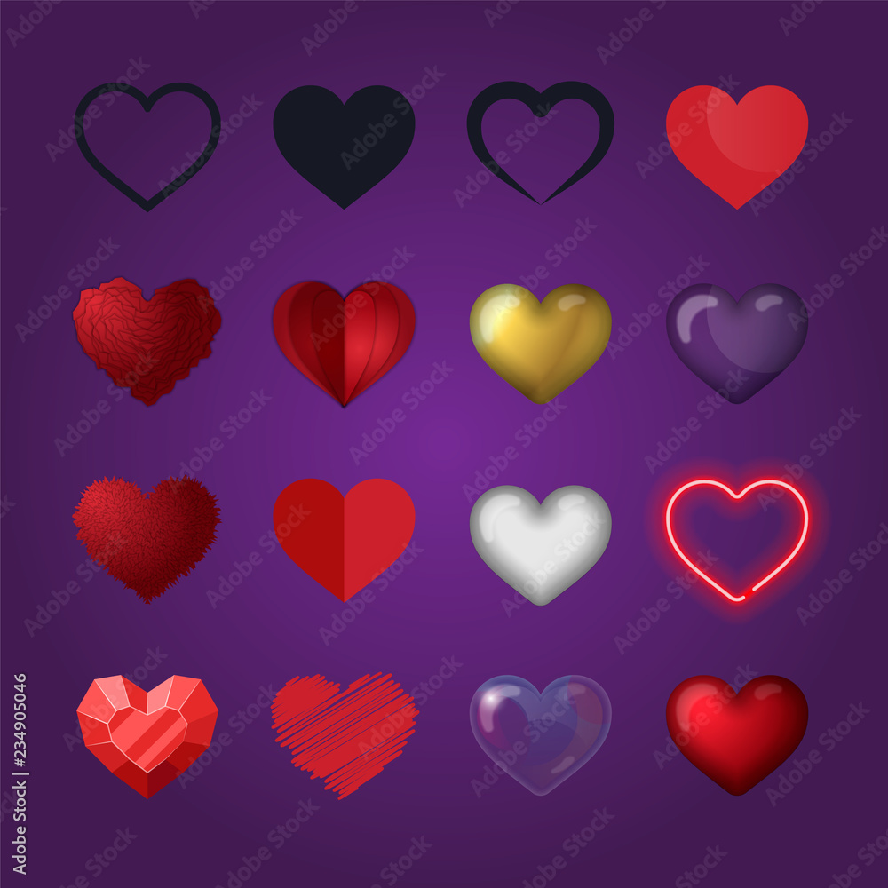 Heart collection in different styles