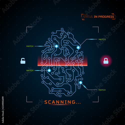 Concept of fingerprint technology identification. Vector illustration.