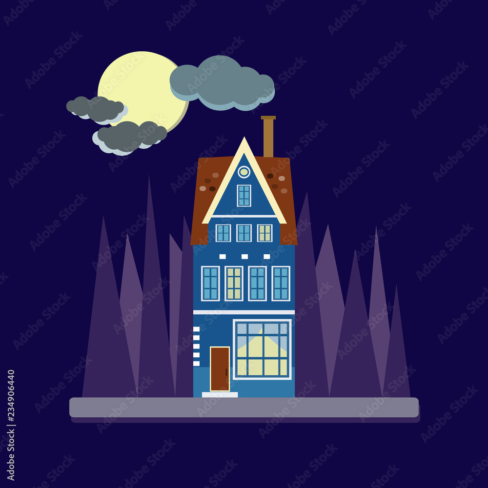 Lonely house in the night. Halloween