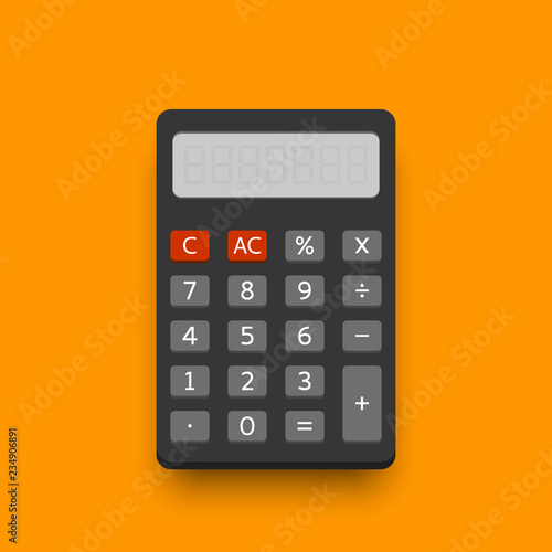 Dark electronic calculator in flat style with shadow. Digital keypad math isolated device vector illustration. photo