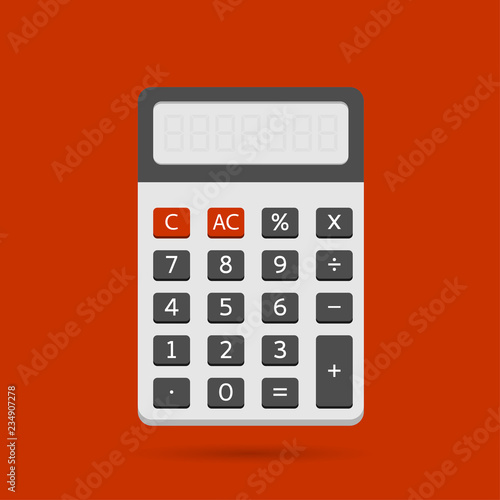 Electronic calculator in flat style with shadow. Digital keypad math isolated device vector illustration.