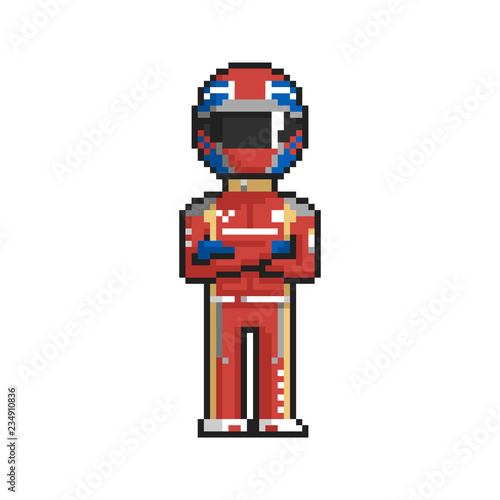 Racer pixel art on white background. Vector illustration.