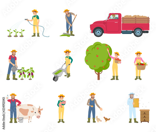 Farmer with Rakes and Can Vector Illustration