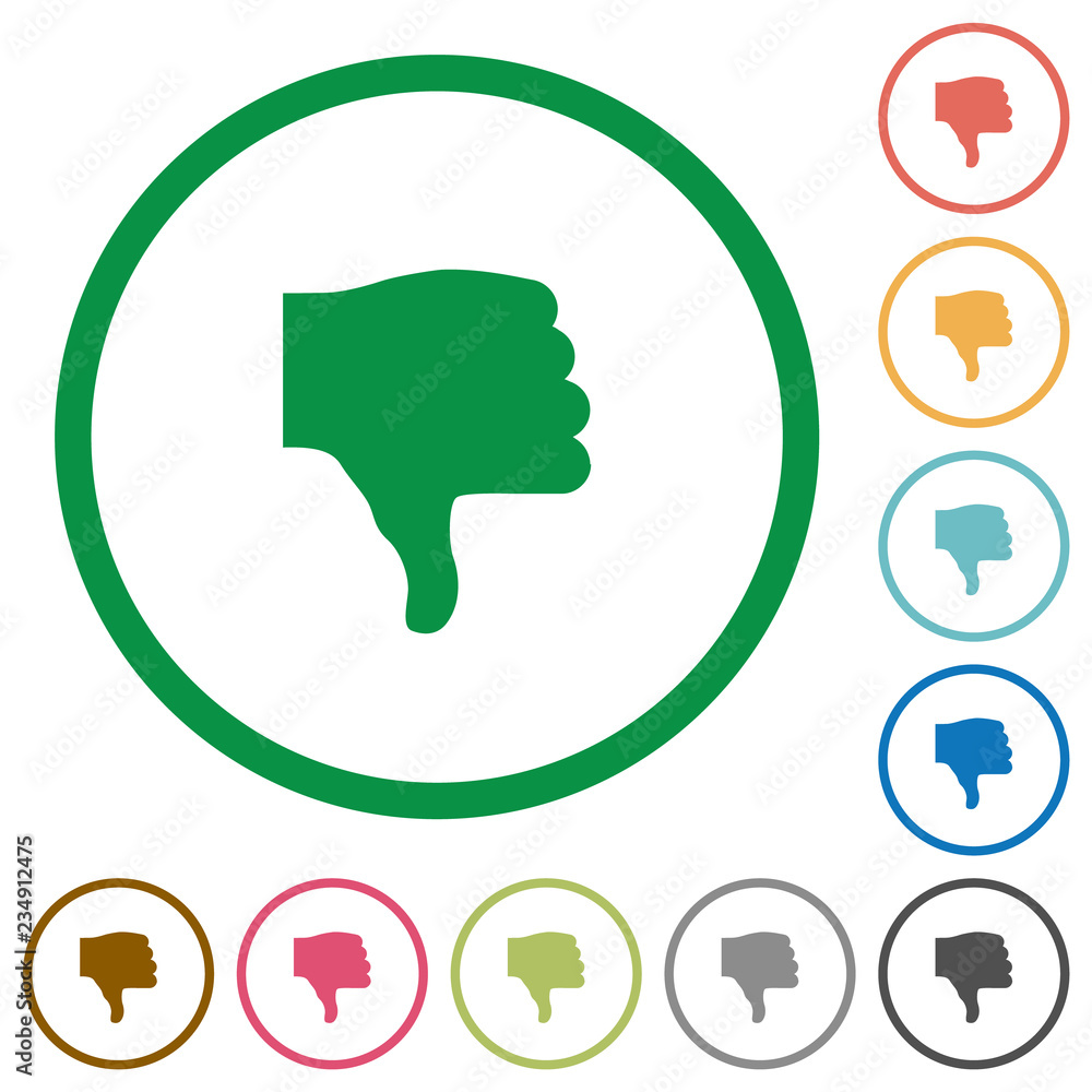 Thumbs down flat icons with outlines Thumbs down flat icons with outlines