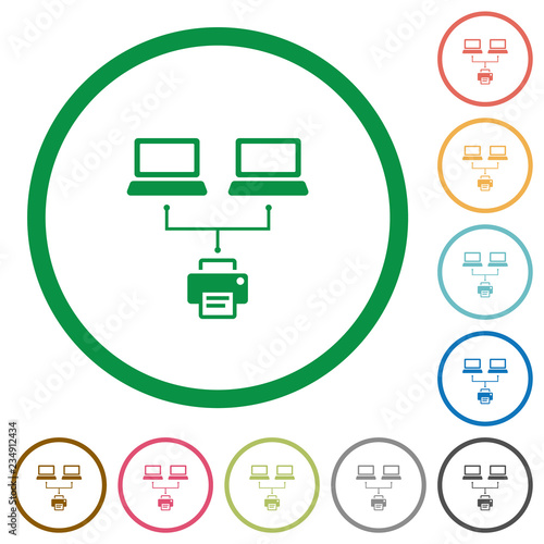 Network printing flat icons with outlines