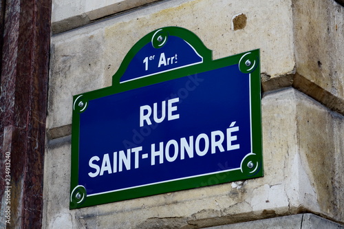 rue Saint Honoré. Plaque de nom de rue, Paris, France