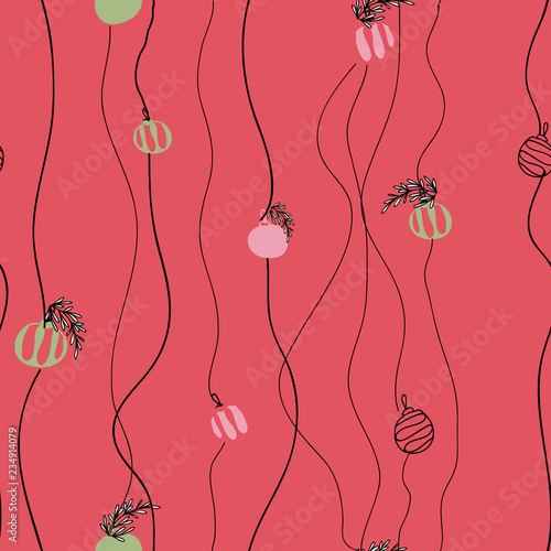 Vector Red Hanging Ornaments Seamless Pattern