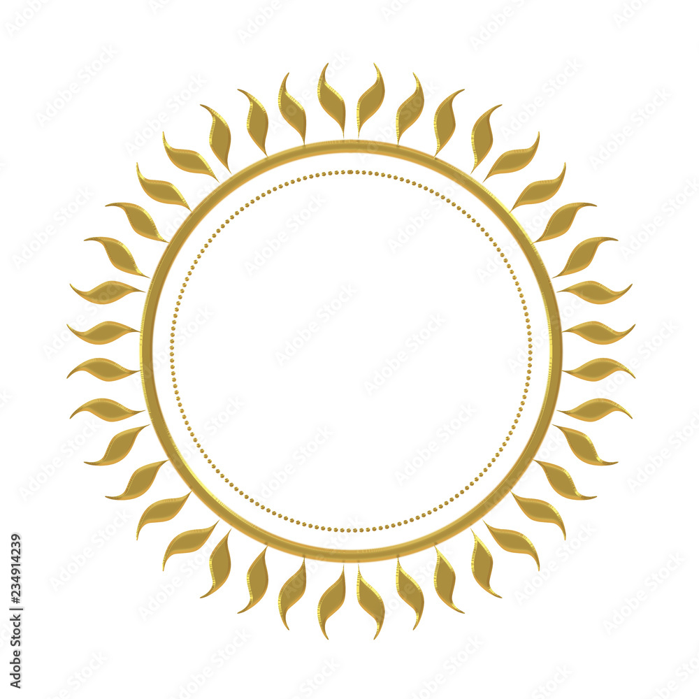 Gold effect sun mandala isolated on white background. With chiselled effect fancy edge. Gold effect sun mandala isolated on white background. With chiselled effect fancy edge.