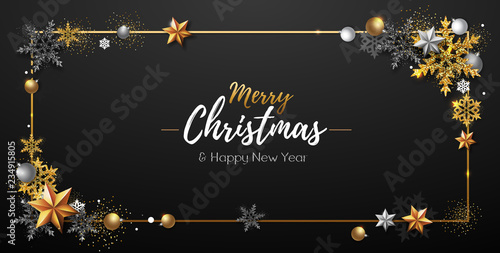 Christmas poster with golden snowflakes. Christmas background
