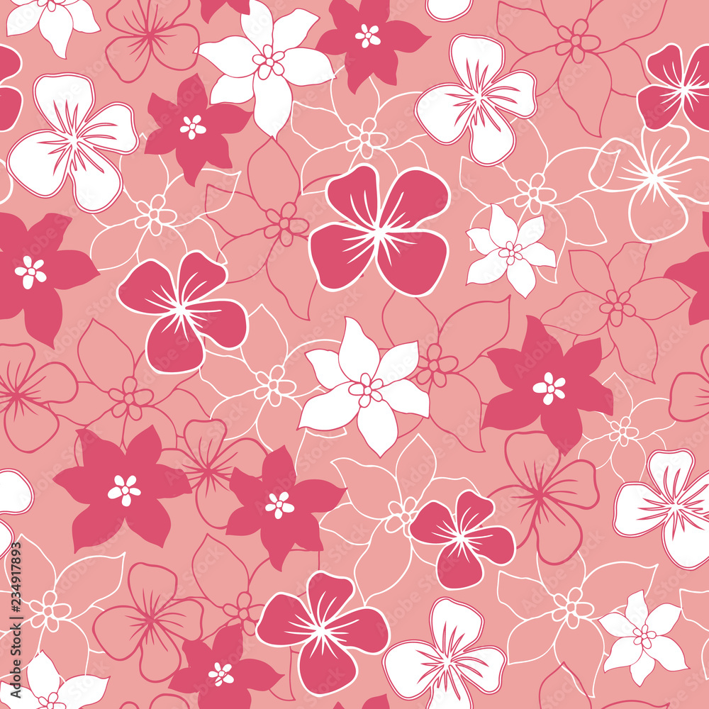 Vector Coral Pink and White Flower Mix Seamless Background Pattern