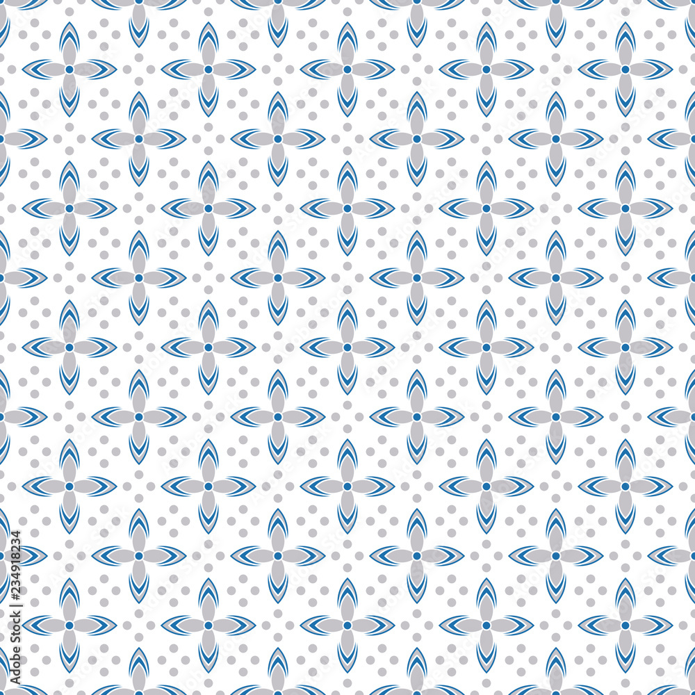 Fototapeta premium Blue, gray and white floral seamless pattern