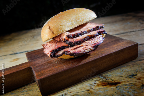 Brisket Sandwich on cutting board