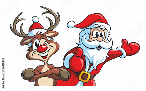 Cartoon, Rudolf das Rentier und Santa, der Weihnachtsmann photo