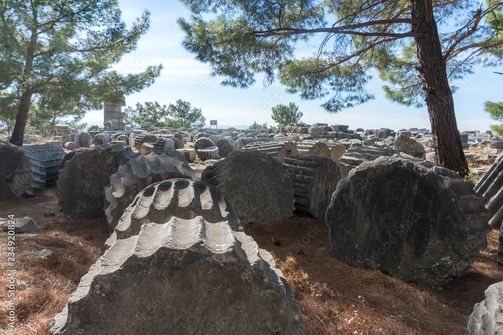 Priene, ancient city of Ionia about 0 km north of the Menderes (Maeander) River and 16 km inland from the Aegean Sea, in southwestern Turkey. Priene, ancient city of Ionia about 0 km north of the Menderes (Maeander) River and 16 km inland from the Aegean Sea, in southwestern Turkey.