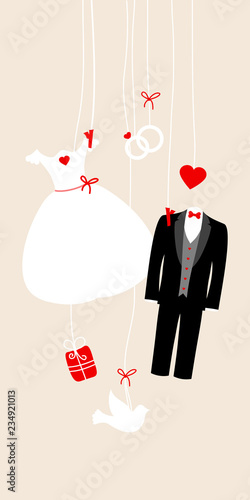 Small Card Hanging Wedding Symbols Beige