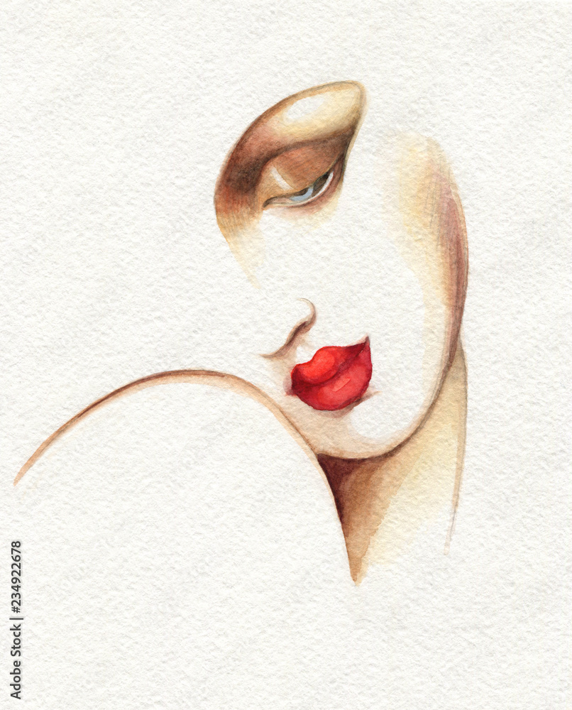 Fototapeta abstract woman face. fashion illustration. watercolor painting
