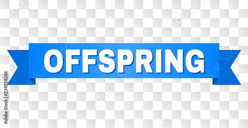 OFFSPRING text on a ribbon. Designed with white caption and blue stripe. Vector banner with OFFSPRING tag on a transparent background.