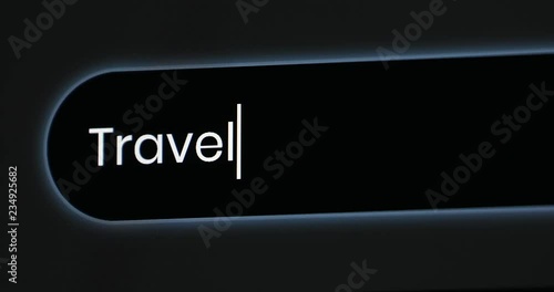 Word Travel Written In Search Bar. Close Up View Of A Computer Monitor Screen - DCi 4K Resolution
