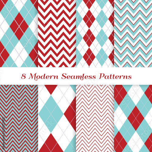Aqua Blue and Red Argyle an...