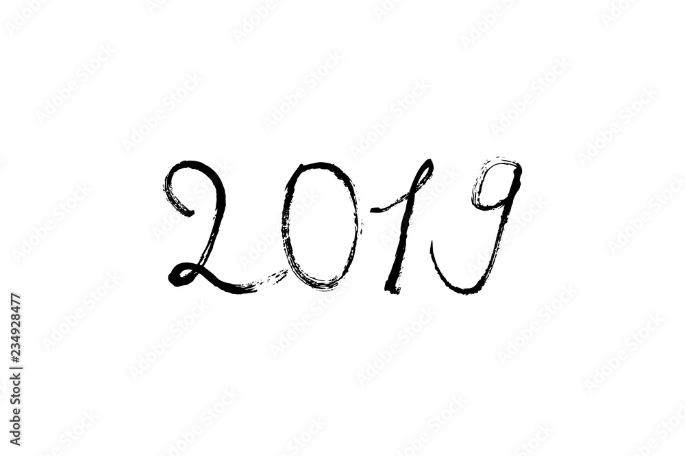 New year greeting black ink calligraphy. 2019 year text. Hand written modern brush lettering. Hand drawn holiday design elements. Festive sign card. Brush calligraphy. Calendar year number. New year greeting black ink calligraphy. 2019 year text. Hand written modern brush lettering. Hand drawn holiday design elements. Festive sign card. Brush calligraphy. Calendar year number.