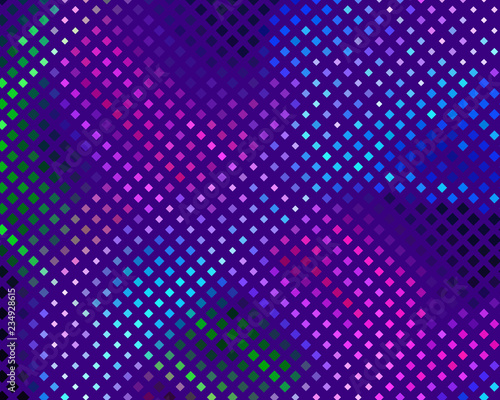 Disco panel. Bright dynamic background with squares. Geometrical figure of different scale neon color. Vector illustration.