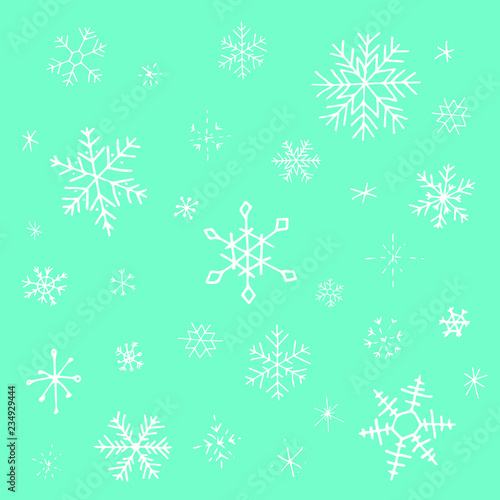 Wallpaper Mural Collection of Christmas snowflakes on blue backdrop, modern flat design. Can be used for printed materials.  Winter holiday background. Hand drawn design elements. Festive stickers card. Torontodigital.ca