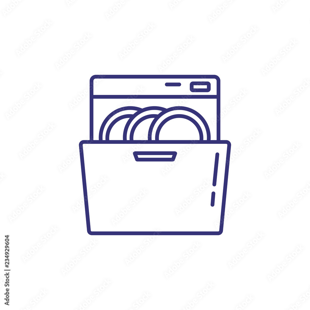 Obraz premium Dishwasher line icon. Plates, dish, washer. Home appliances concept. Can be used for topics like kitchen, cleaning, kitchenware