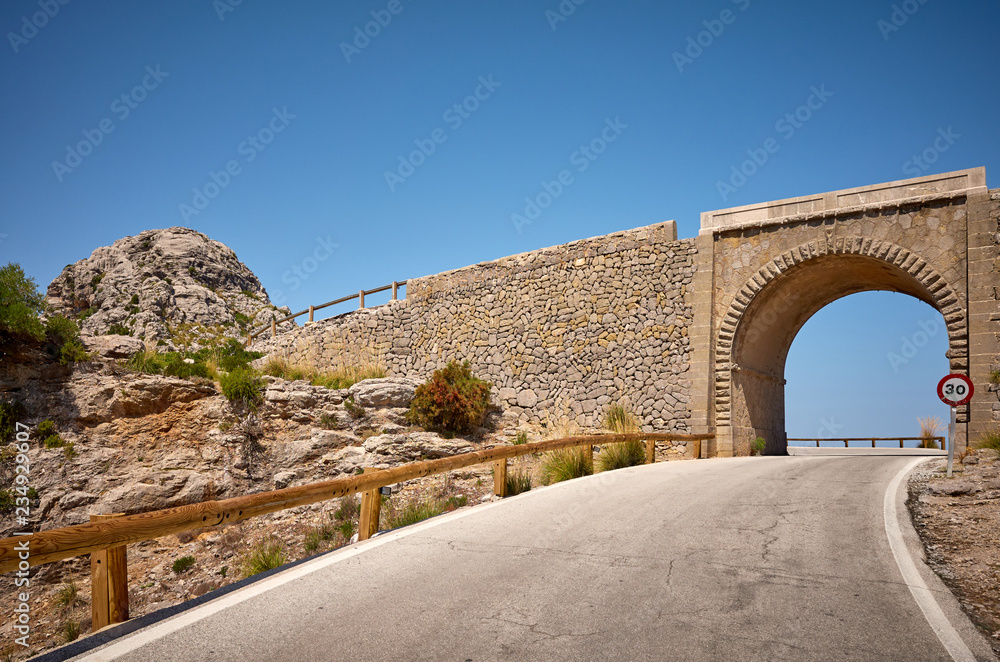 Picture of a mountain road stone overpass, Mallorca, Spain.