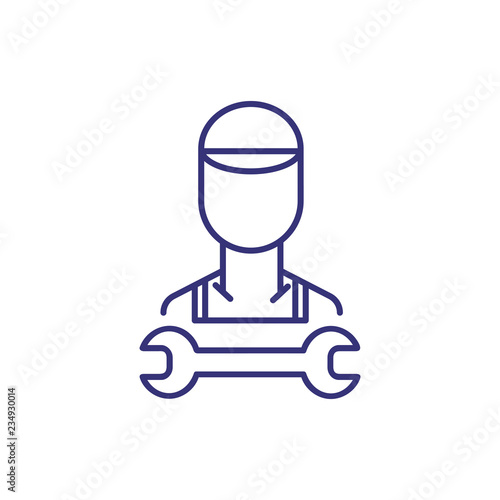 Mechanic line icon. Technician, professional, wrench. Car service concept. Can be used for topics like maintenance, repair station, occupation