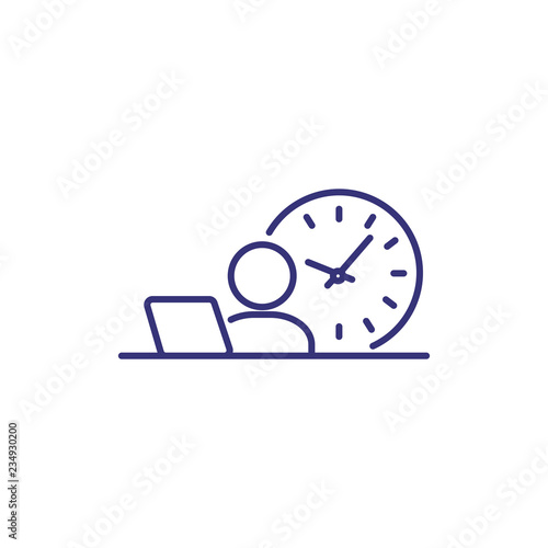 Office hours line icon. Employee at workplace and clock. Time concept. Can be used for topics like job, schedule, work