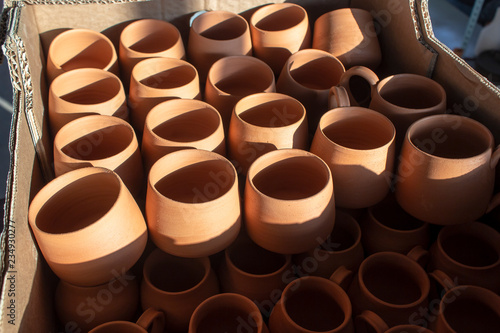 Close-up shoot of handmade pots made in pottery workshop