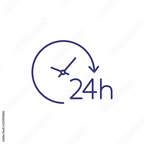 Twenty four hours line icon. Clock, circle, cycle arrow. Time concept. Can be used for topics like always open, customer support, service
