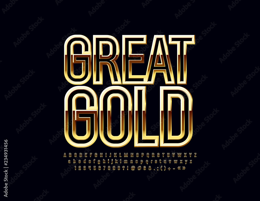 Fototapeta premium Vector Gold Great Font. Chic Glossy Alphabet Letters, Numbers and Symbols.