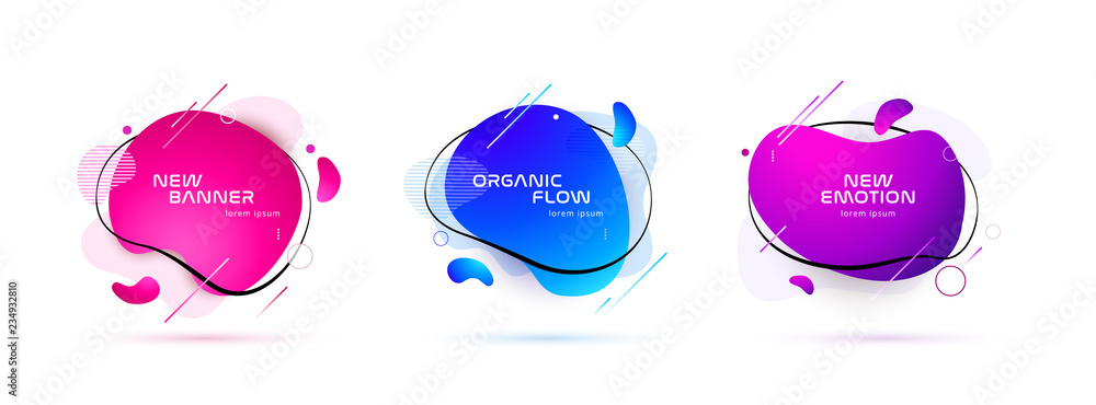 Set of liquid color abstract geometric shapes. Fluid gradient elements for minimal banner, logo, social post. Futuristic trendy dynamic elements. Abstract background. Eps10 vector.